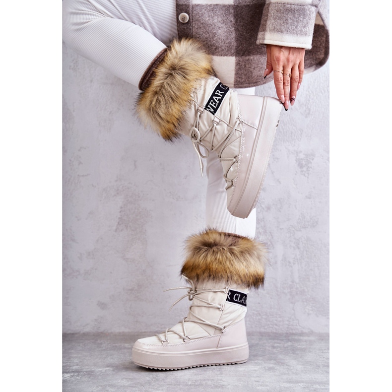 Botas de nieve con ataduras de beige de las mujeres 5