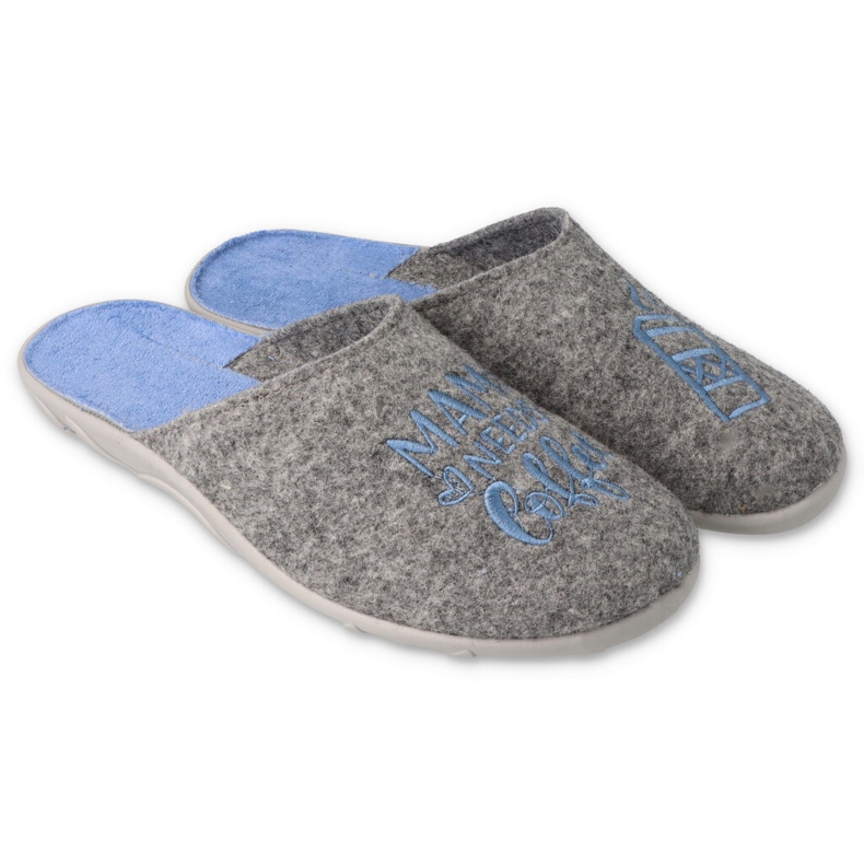 Pantuflas de mujer befado 235D188 gris con bordado azul 1