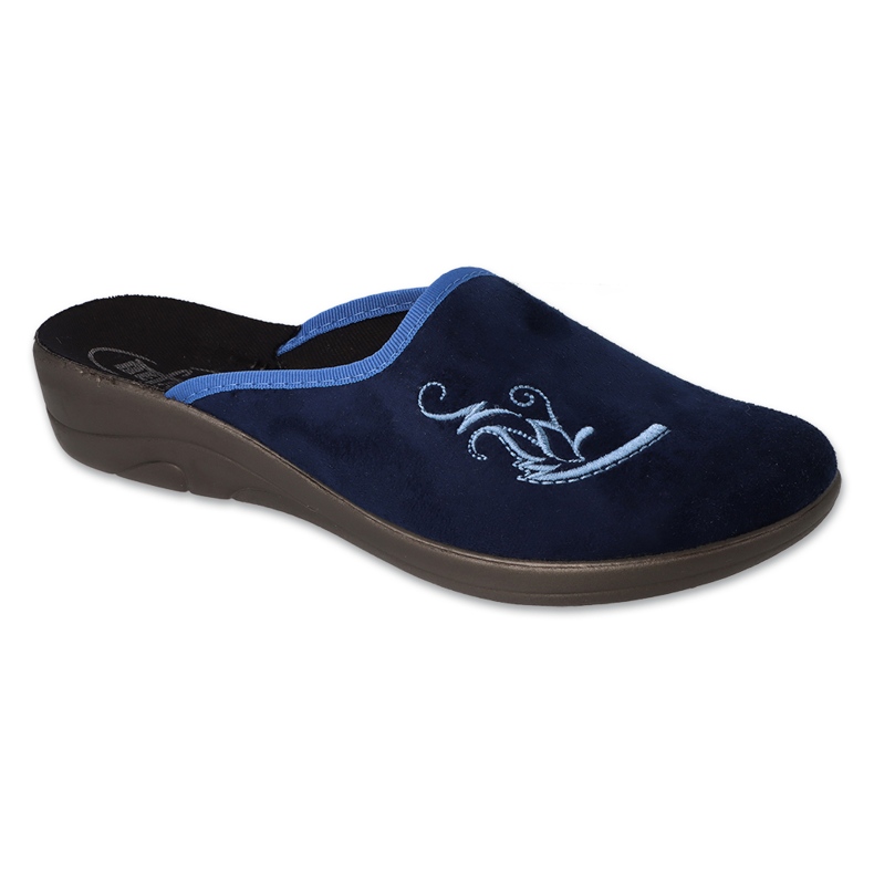 Pantuflas de mujer befado de pu 552D016, azul marino, con bordado 2