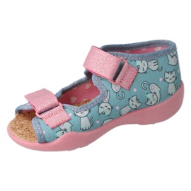 Zapatillas para niños de Befado con gatitos de corcho inserto 342p040 azul/rosa 2