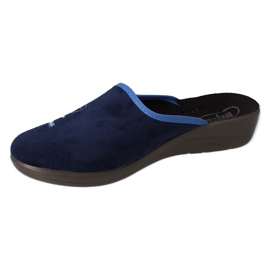 Pantuflas de mujer befado de pu 552D016, azul marino, con bordado 1