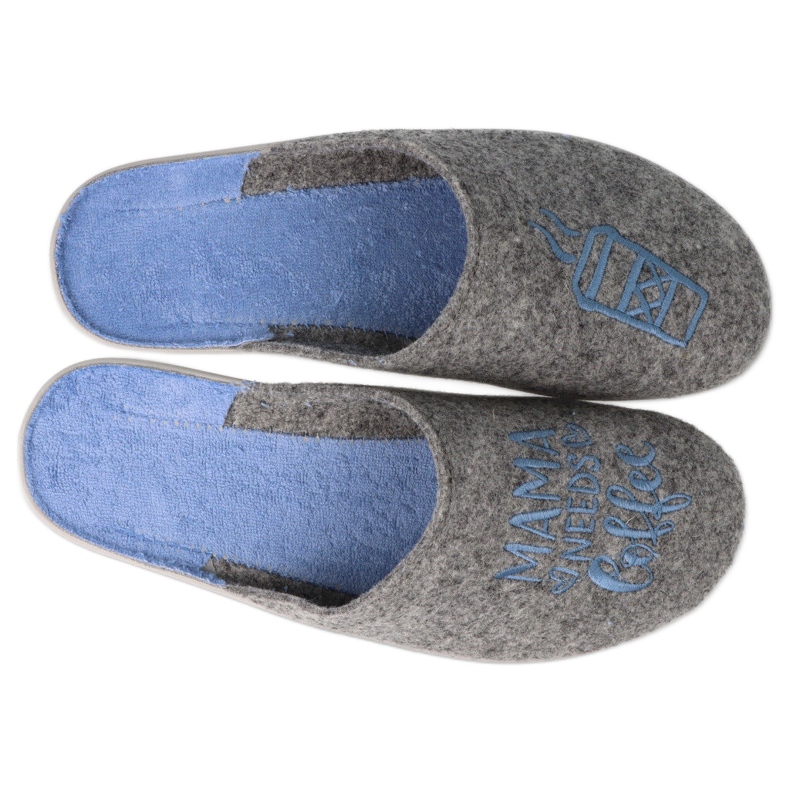 Pantuflas de mujer befado 235D188 gris con bordado azul 2