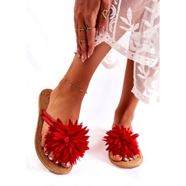 WJ1 Chanclas de mujer con adorno de tela Eviana rojo 3