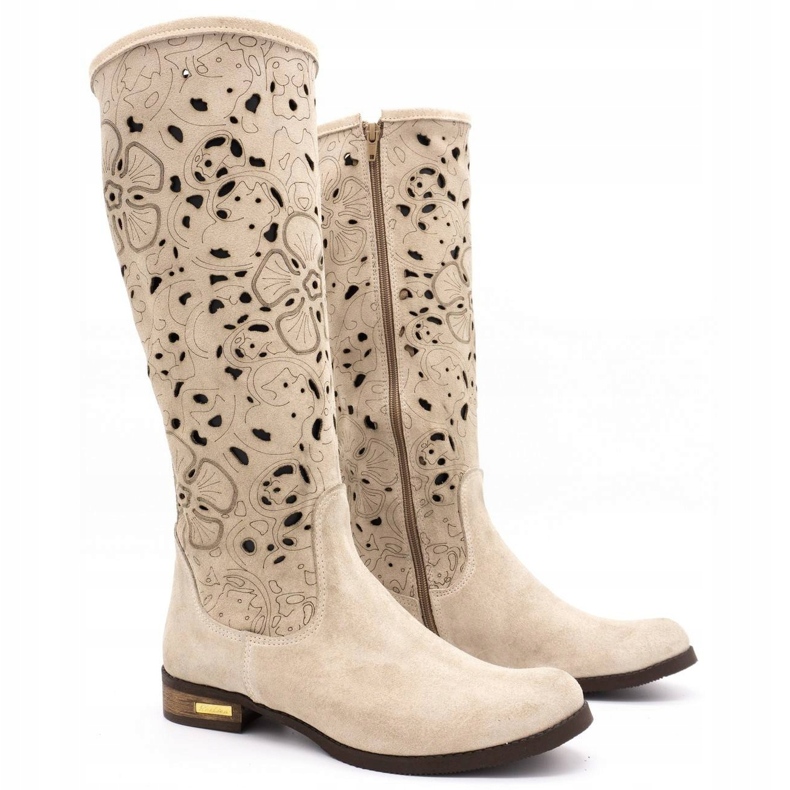 Olivier Botas de mujer caladas Flores beige claro 2 Olivier Botas de mujer caladas Flores beige claro 2