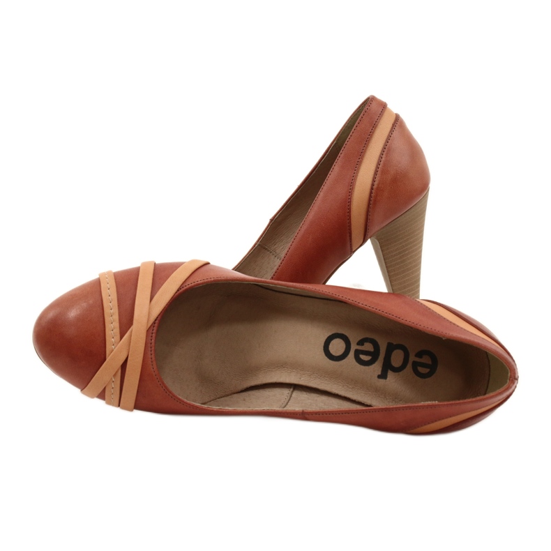 Bombas de cuero para mujeres 1392 marrón decorado con rayas de edeo 4