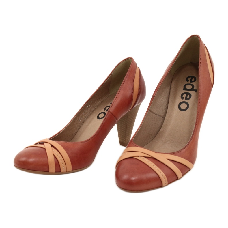 Bombas de cuero para mujeres 1392 marrón decorado con rayas de edeo 2