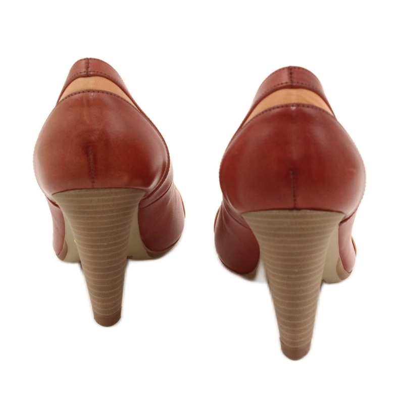 Bombas de cuero para mujeres 1392 marrón decorado con rayas de edeo 3