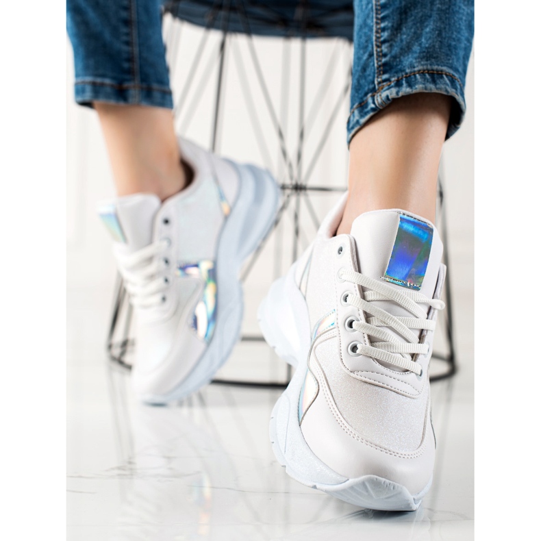 TRENDI Zapatillas con purpurina blanco plata 1