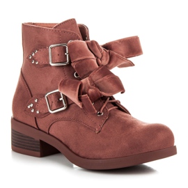 Ideal Shoes Botas con lazos rosado 3