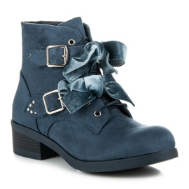 Ideal Shoes Botas con lazos azul 3