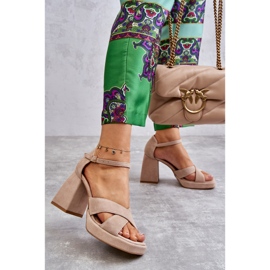 Lewski Shoes Sandalias Mujer Ante Con Tacón Left Shoes 3221 Beige marrón 6