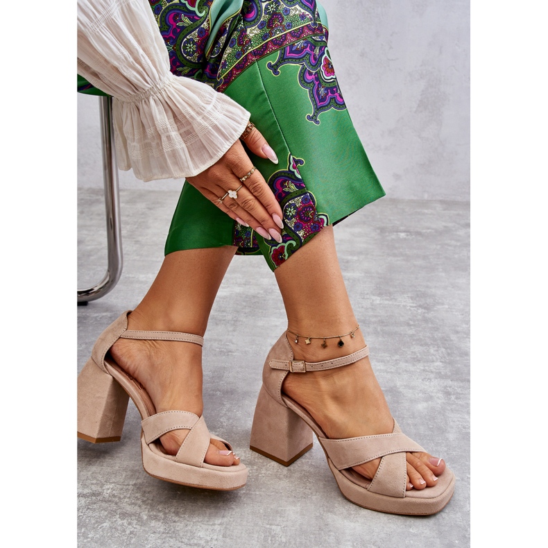 Lewski Shoes Sandalias Mujer Ante Con Tacón Left Shoes 3221 Beige marrón 1