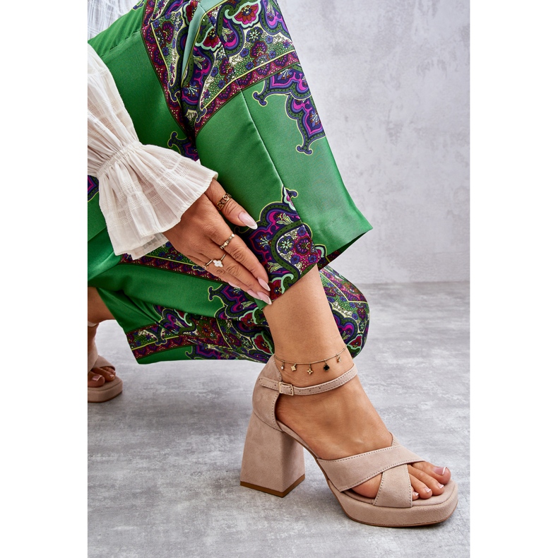 Lewski Shoes Sandalias Mujer Ante Con Tacón Left Shoes 3221 Beige marrón 2