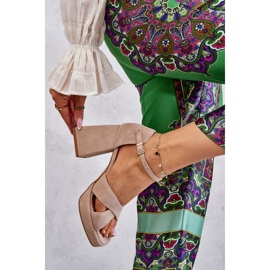 Lewski Shoes Sandalias Mujer Ante Con Tacón Left Shoes 3221 Beige marrón 3