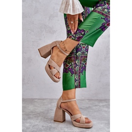 Lewski Shoes Sandalias Mujer Ante Con Tacón Left Shoes 3221 Beige marrón 5