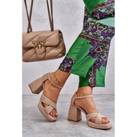 Lewski Shoes Sandalias Mujer Ante Con Tacón Left Shoes 3221 Beige marrón 7