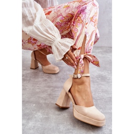 PS2 Bombas De Gamuza En Tacones Gruesos Y Plataforma Beige Diame 3