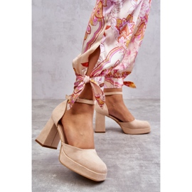 PS2 Bombas De Gamuza En Tacones Gruesos Y Plataforma Beige Diame 6