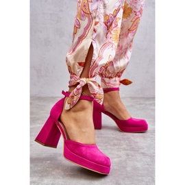 PS2 Bombas de plataforma de tacones gruesos de gamuza Diame fucsia rosado 8