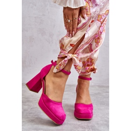 PS2 Bombas de plataforma de tacones gruesos de gamuza Diame fucsia rosado 1