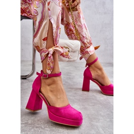 PS2 Bombas de plataforma de tacones gruesos de gamuza Diame fucsia rosado 2