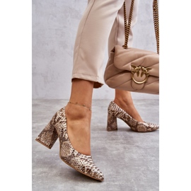 Lewski Shoes Zapatos De Salón De Piel Con Estampado De Serpiente Zapatos Izquierdos 3277 Beige-Oro dorado 2