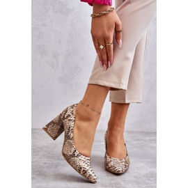 Lewski Shoes Zapatos De Salón De Piel Con Estampado De Serpiente Zapatos Izquierdos 3277 Beige-Oro dorado 5