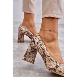 Lewski Shoes Zapatos De Salón De Piel Con Estampado De Serpiente Zapatos Izquierdos 3277 Beige-Oro dorado 1