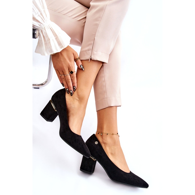 PS1 Zapatos De Salón Clásicos De Tacón Alto De Ante Con Decoración Derren Negra negro 4