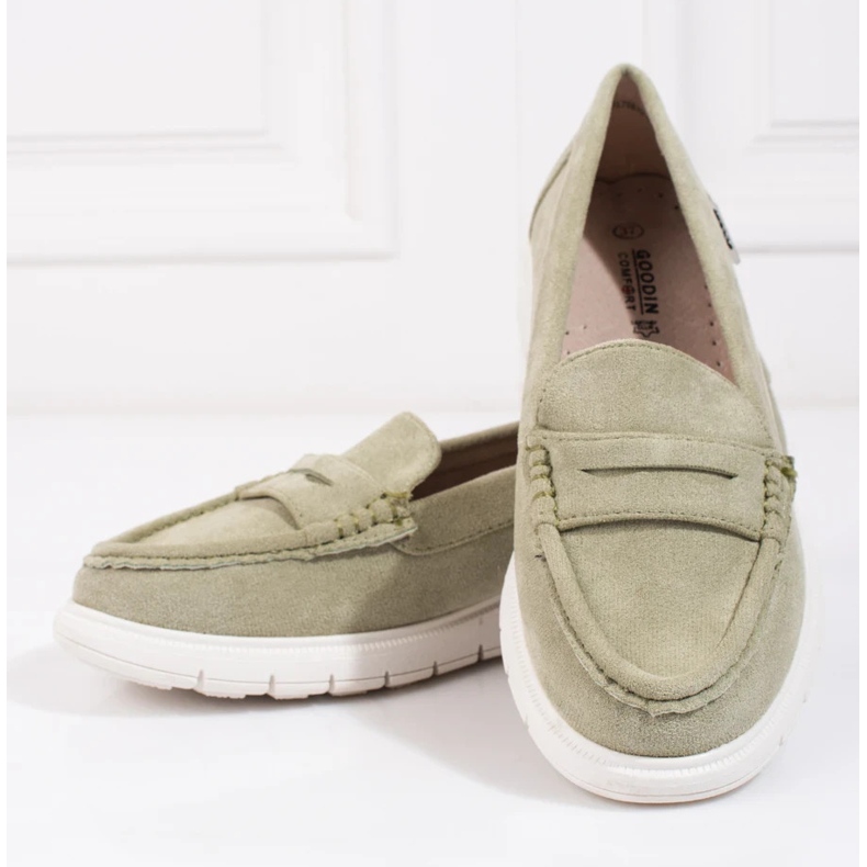 Mocasines de mujer Shelovet verde con suela flexible 1