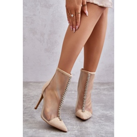 Botas De Tacón Alto De Mujer De Moda Con Malla Beige Rummi 3