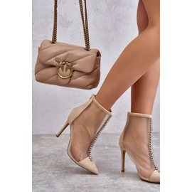 Botas De Tacón Alto De Mujer De Moda Con Malla Beige Rummi 5