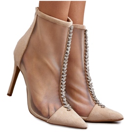 Botas De Tacón Alto De Mujer De Moda Con Malla Beige Rummi 11
