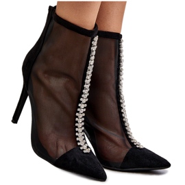 Botas De Tacón Alto De Mujer De Moda Con Malla Negro Rummi 11