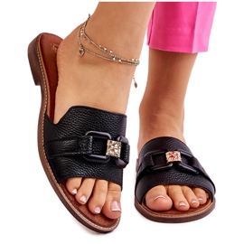 Lewski Shoes Pantuflas de Mujer en Piel Leewski Shoes 3270 Black negro dorado 10