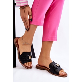 Lewski Shoes Pantuflas de Mujer en Piel Leewski Shoes 3270 Black negro dorado 8
