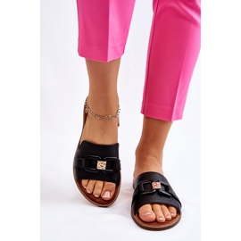 Lewski Shoes Pantuflas de Mujer en Piel Leewski Shoes 3270 Black negro dorado 4
