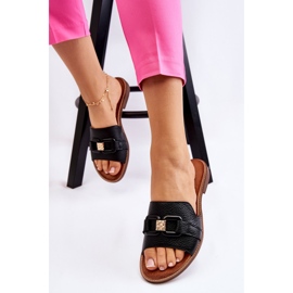 Lewski Shoes Pantuflas de Mujer en Piel Leewski Shoes 3270 Black negro dorado 6