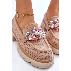 Mocasines Mujer Brogues Con Adornos Beige Issac 8