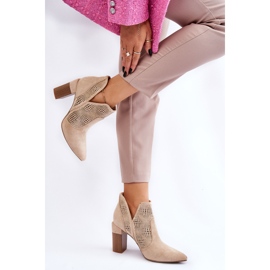 PM1 Botas Tacón Ante Calado Beige Claro Leanna marrón 6