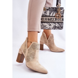 PM1 Botas Tacón Ante Calado Beige Claro Leanna marrón 4