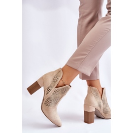 PM1 Botas Tacón Ante Calado Beige Claro Leanna marrón 7
