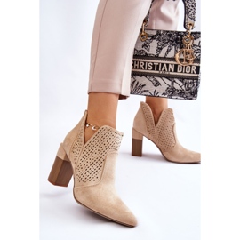 PM1 Tacones de gamuza calados de moda Beige claro Genevi 5
