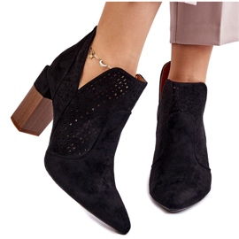 Botas De Tacón Alto Caladas De Ante De Moda Negro Genevi 11