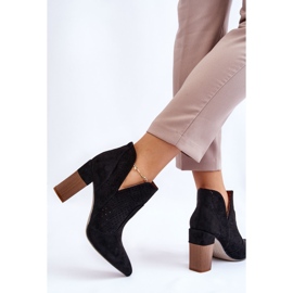 Botas De Tacón Alto Caladas De Ante De Moda Negro Genevi 8