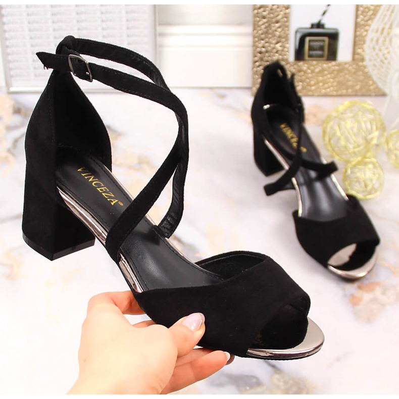 Sandalias tacón mujer Vinceza 20193 ante negro 1