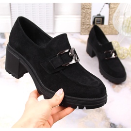 Zapatos de salón ante negro con cadena Vinceza 10921 2