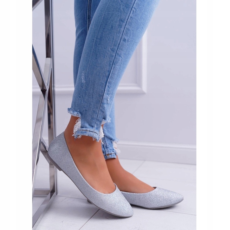 Bailarinas plateadas con purpurina para mujer plata 3 Bailarinas plateadas con purpurina para mujer plata 3