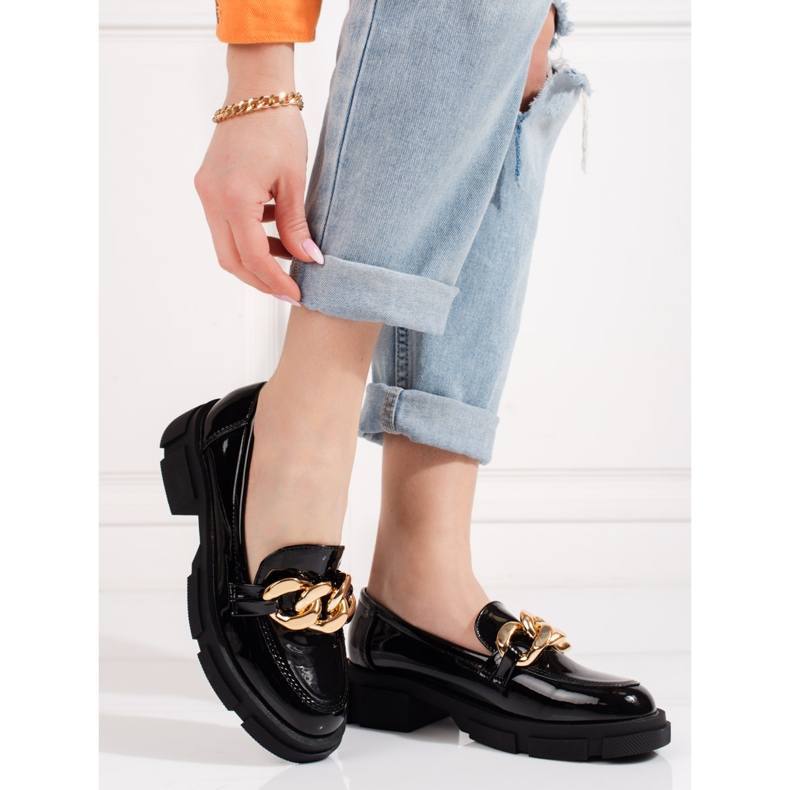 Goodin Zapatos de mujer Shelovet negros con cadena dorada 1