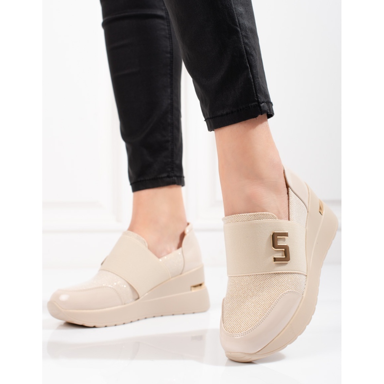 Shelovet zapatillas mujer cuña beige 1
